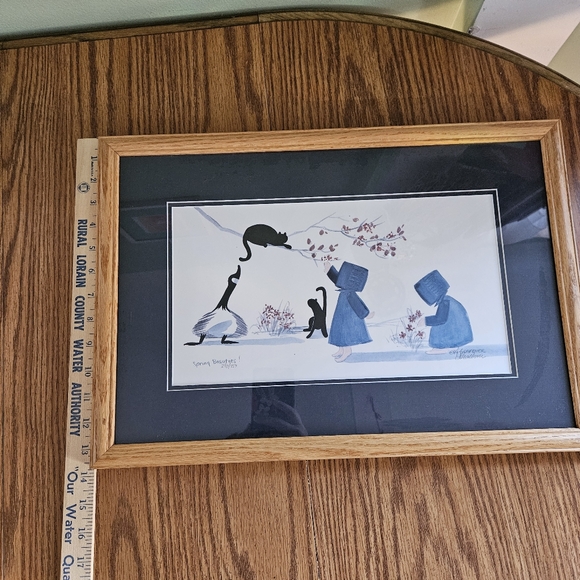 Vtg DIANE GRAEBNER Spring Beauties Numbered Signed AMISH Girls Dogs Cat Tree - Picture 3 of 5